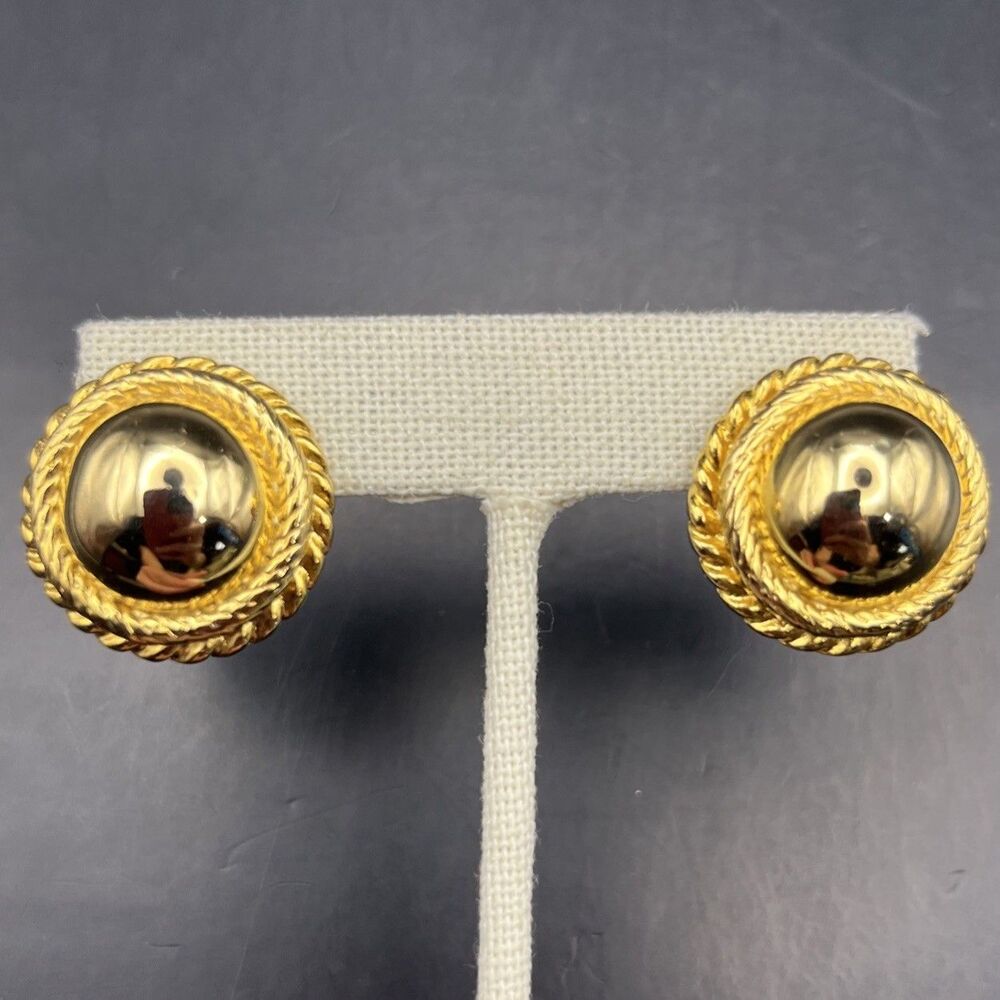 Classic Round Glossy Gold Tone Earrings Chunky Bold 80s 90s Pierced Vintage